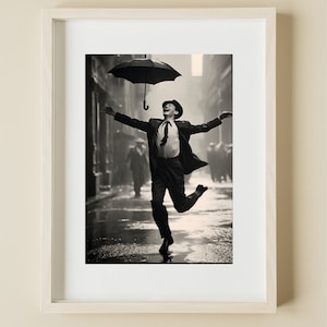 Dancing in the Rain, Old Hollywood, Vintage Photography, Retro Movie Poster, Black and White Photography, Digital Art, Moviestar, Man