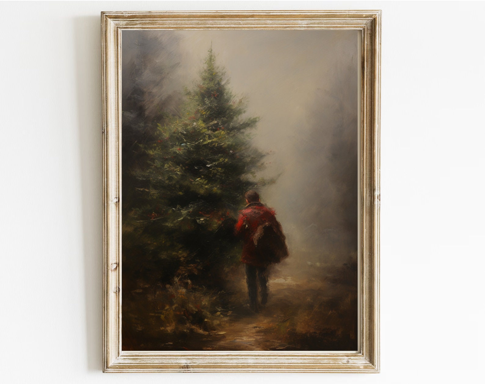 Vintage Christmas Tree Print: Moody Winter Pine Woods Art (Printable)