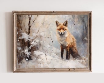 Vintage Fox Winter Landscape Print: Antique Christmas Wall Art (Digital Download)