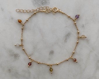 Ädelstensarmband, 925 sterlingsilver, 14K guldpläterad, armband med ädelstenshängen, pärlbesatt stenarmband, vattenresistent | Cleo med ädelstenar