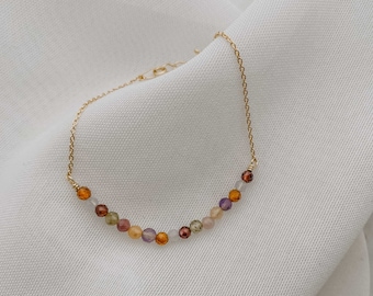Ädelstensarmband, 925 sterlingsilver, 14K guldpläterat, armband med ädelstenar, handgjort, vattenbeständigt | Heidi med ädelstenar