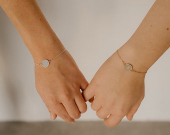 Gegraveerde armband, 925 sterling zilver, 14 karaats verguld, armband met ronde graveerplaat, gepersonaliseerde armband, cadeau voor vriendin | Gravure