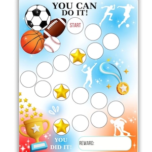 Sports Reward Chart for Kids - Chore Chart - Behavior Tracker - Potty Training - Homework - Printable Sticker Chart – Baseball-Soccer Chart