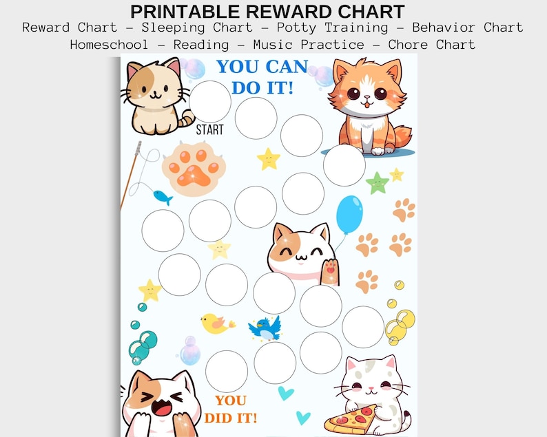 Cat Reward Chart for Kids – Printable Behavior & Potty Training Tracker ...