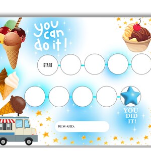Tabla de recompensas para niños - Tabla de pegatinas de helado - Impulso de motivación para niños - Tabla de recompensas de postres - Tabla de comportamiento - Tabla de sueño - Carta y A4