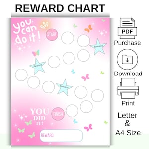 Pink Reward Chart for Girls - Printable Behavior Chart - Toddler Routine Tracker -Chore Chart - Sticker Chart - Potty Training - Sleep Chart