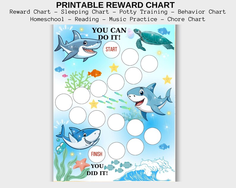 Printable Shark Reward Chart - Ocean Reward Chart - Under the Sea ...