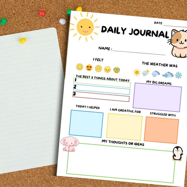 Kids Daily Journal Printable Journal for Kids Diary for Children Kids Activity Drawing Page Digital Download