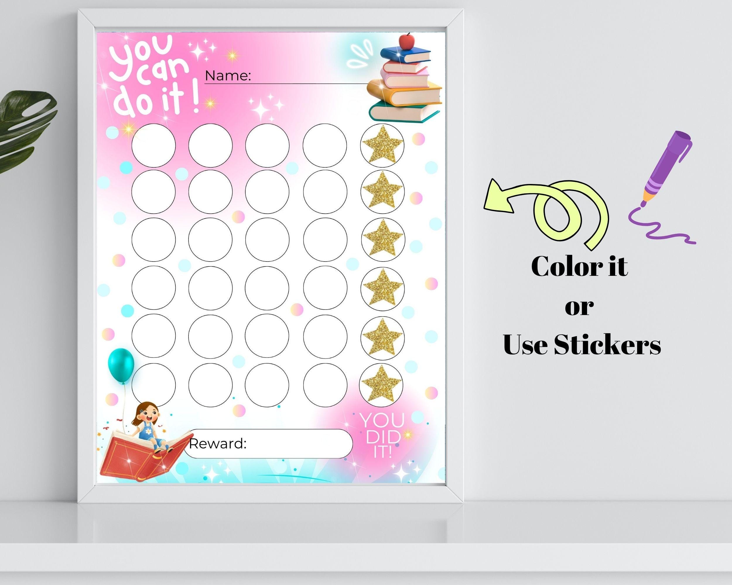 Printable Reading Reward Chart for Girls: Kids Book Tracker (A4-US ...