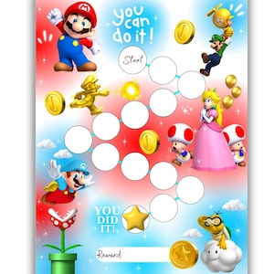 Tableau des récompenses pour les enfants - Tableau des récompenses Super Mario Bros - Tableau de l'apprentissage de la propreté - Tableau du sommeil - Tableau des récompenses de la classe - Tableau des lectures quotidiennes