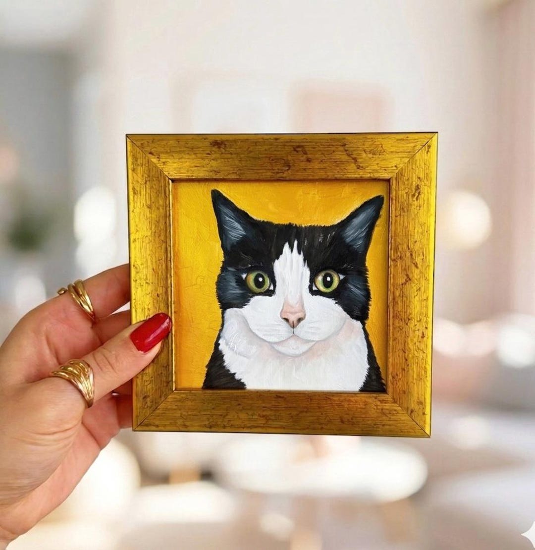 Original Tuxedo Cat Oil Painting – Hand-painted Miniature Animal Wall ...
