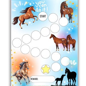 Belohnungstabelle Pferde für Kinder - Druckbares Verhalten - Haushaltstracker | Töpfchen-Training, Lesen - Routine - Hausarbeitstabelle | Pony-Sticker-Chart
