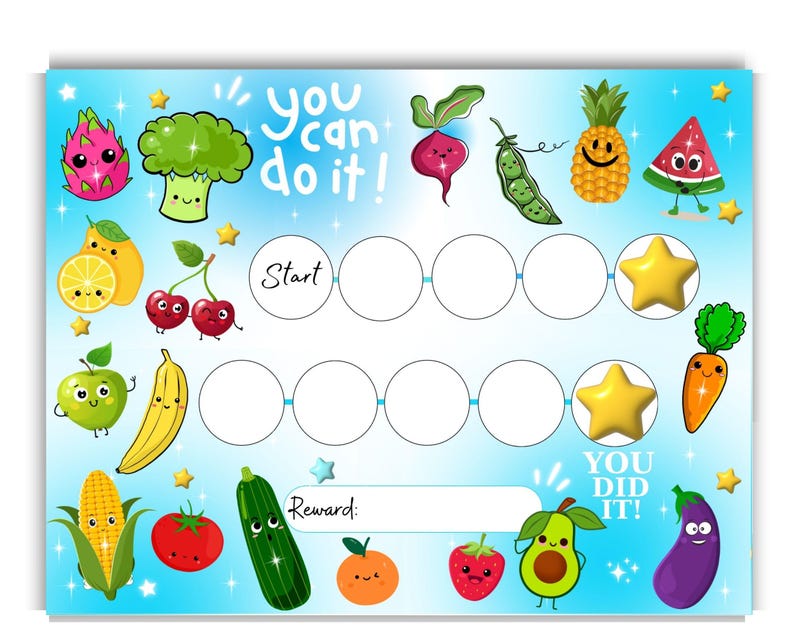 Healthy Eating Reward Chart – Printable Fruit & Veggie Themed Tracker ...
