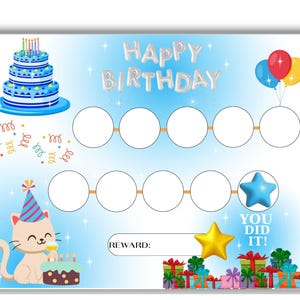 Cuadro de recompensas y cuenta regresiva de cumpleaños - Cuenta regresiva de 10 días - Cuadro de recompensas para niños - Cuadro de tareas - Impulso de motivación - Tamaño carta - Tamaño A4