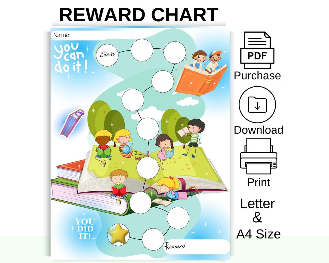 Kids Reading Reward Chart: Printable Tracker - Book Sticker Chart ...