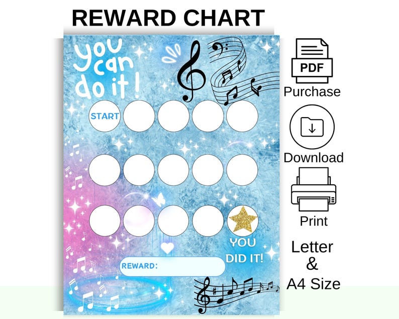 Music Reward Chart for Kids – Printable Practice Tracker for Piano ...