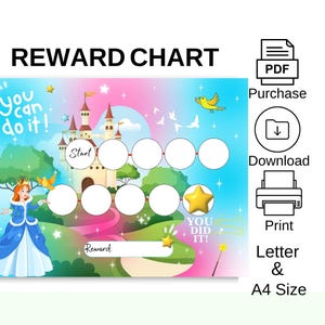 Princess Reward Chart - Printable Chore Chart for Girls - Castle Behavior Tracker - Toddler Routine Chart - Potty Training - A4 & Letter