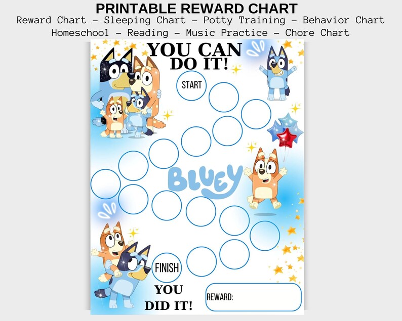 Bluey Reward Chart for Kids – Printable Chore Chart for Toddlers and ...