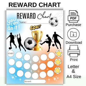 Football Reward Chart - Boys Chore Chart - Soccer Player Sticker - Behavior Chart - Sleep Tracker - Potty Training - Printable Goal Chart