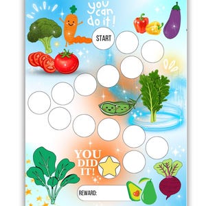 Cuadro de premios de verduras - Cuadro de premios de comida - Cuadro de comportamiento para niños - Cuadro de premios de alimentación saludable - Impulso de motivación - Tamaño carta y A4