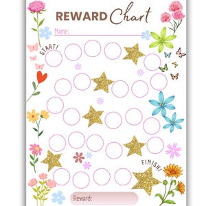 Beloningstabel bloemen voor kinderen - Beloningstabel vlinder - Peuterbeloningstabel - Zindelijkheidstraining - Slaaptabel - Stickerkaart - Meisjes