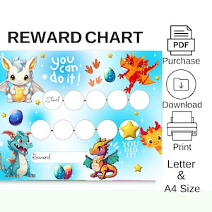 ベビードラゴンのご褒美チャート - お子様向けのかわいい印刷可能な家事チャート - 行動トラッカー - トイレトレーニング - 幼児のルーティンチャート - A4サイズとレターサイズ