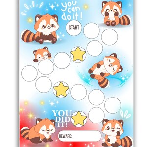 Beloningstabel wasbeer – afdrukbare tabel met karweitjes voor bosdieren | Gedragstracker voor peuters, zindelijkheidstraining, lezen, stickerkaart
