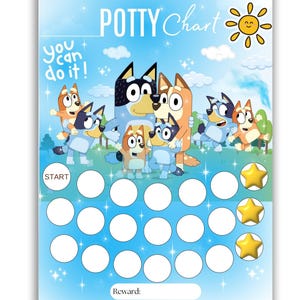 Bluey Familie Töpfchen Tabelle - Toiletten Training Tabelle - Positive Verstärkung - Bluey Aufkleber Tabelle - Mädchen-Jungen Belohnungstabelle -Letter & A4