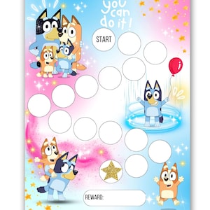 Bluey Belohnungstabelle - Kinder Belohnungstabelle - Kindertöpfchen-Arbeitstabelle - Haushaltstabelle - Schlaftabelle - Geschenk für Kinder