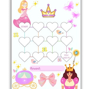 Princess Reward Chart Printable for Girls | Chore Chart for Kids | Behavior, Routine, Potty Training, Reading Tracker | Digital Download