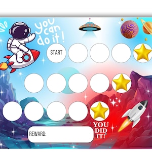 子ども向け宇宙報酬チャート - 宇宙飛行士の銀河行動チャート（印刷可能） - 宇宙のスタートラッカー - 睡眠 - 読書チャート - ステッカーチャート