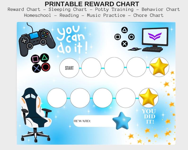 Gaming Reward Chart - Printable Video Game Reward Chart - Screen Time ...