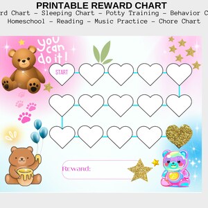 Bear Reward Chart - Printable Teddy Sticker Chart - Reward Chart ...