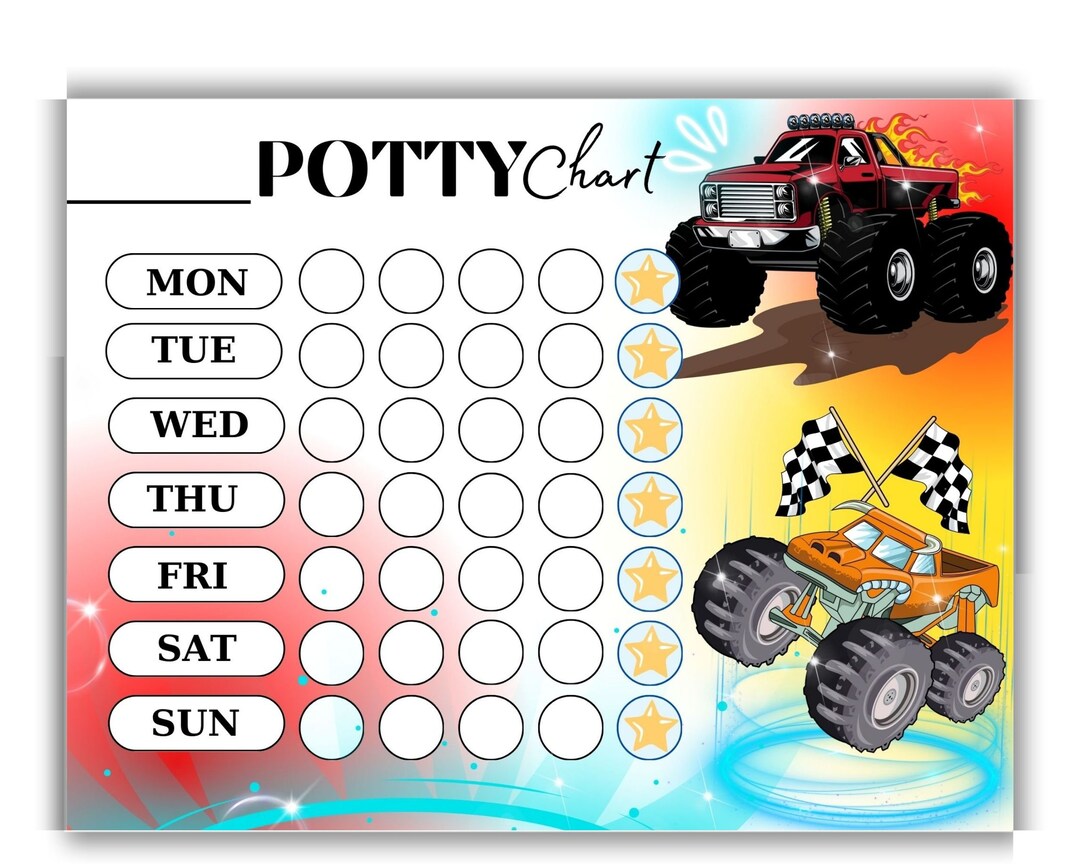 Monster Truck Potty Training Chart - Toilet Training Chart - Potty ...