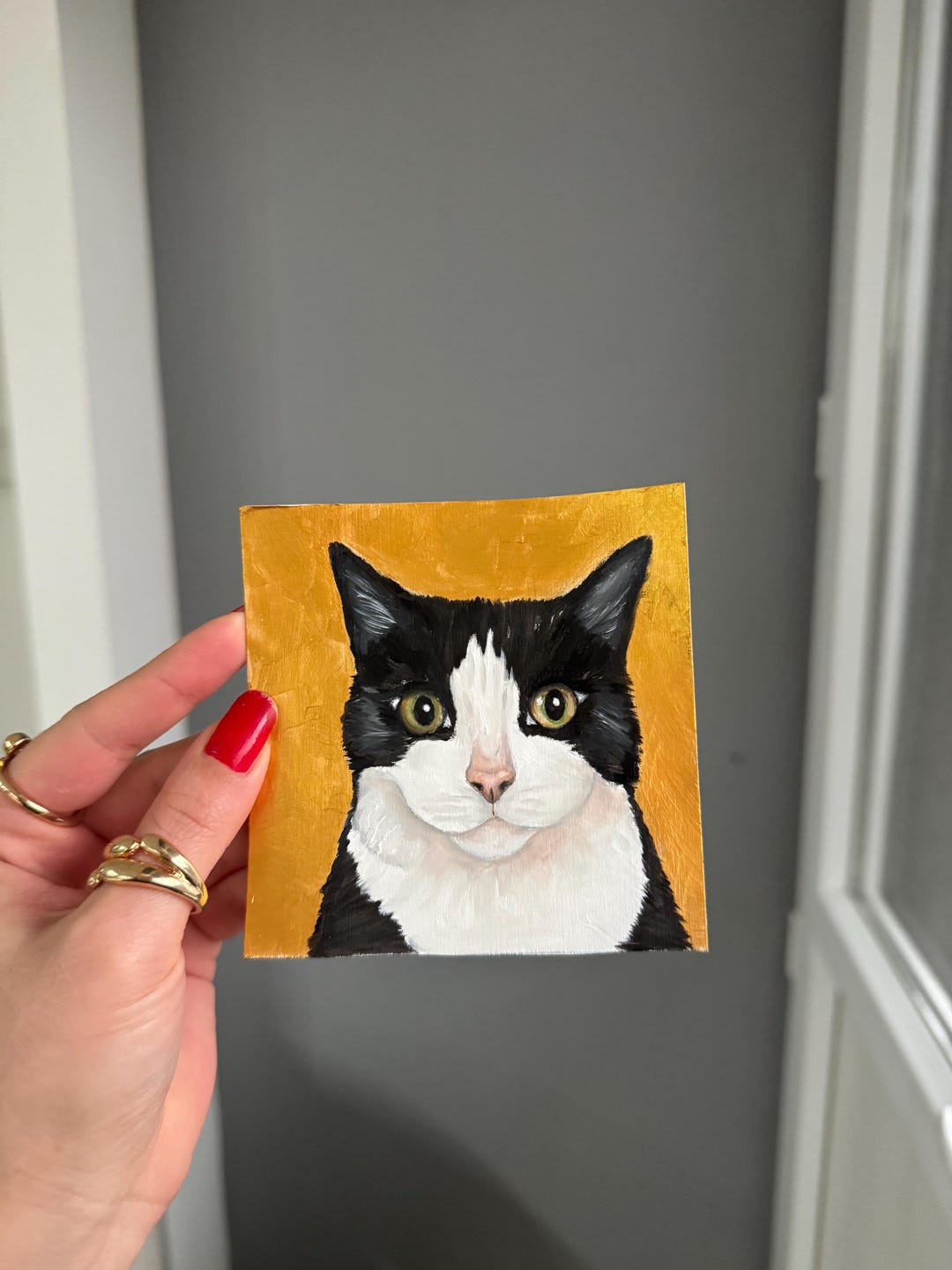 Mini Tuxedo Cat Oil Painting - Black and White Animal Art - Etsy
