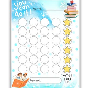 Lezenbeloningstabel - afdrukbare leestabel voor kinderen - stickerkaart - boekbeloningstabel - dagelijks - maandelijks leesschema - 30 dagen - letter en A4