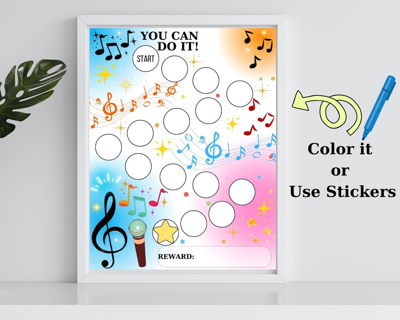 Printable Music Reward Chart - Goal Tracker - Music Practice - Sleeping ...