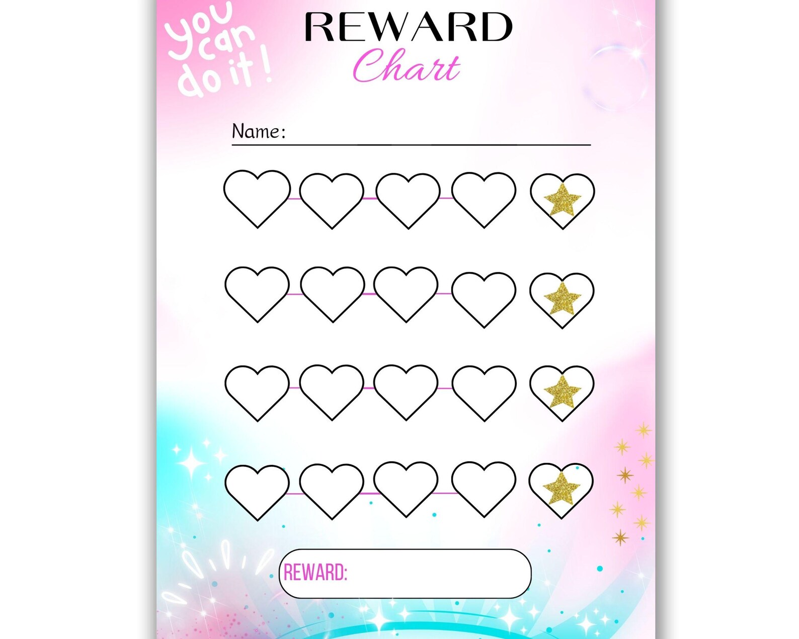 Printable Kids Reward Chart - Reward Chart for Girls - Toddler Reward ...