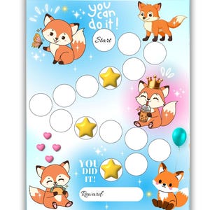 Tableau des récompenses Renard mignon pour enfants | Graphique de comportement des animaux des bois | Suivi de routine imprimable pour tout-petits | Tableau des tâches ménagères | Tableau d'apprentissage de la propreté
