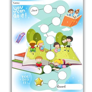 Tabla de recompensas de lectura para niños - Rastreador de lectura imprimible - Tabla de pegatinas - Tabla de recompensas de libros - Tabla de lectura diaria - Tamaño carta y A4