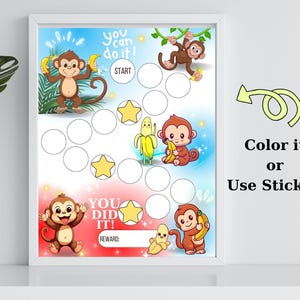 Monkey Reward Chart - Ape Sticker Chart - Potty Training Chart - Boys Behavior - Sleep - Reading  - Homeschool - Chart - Jungle Prize Chart