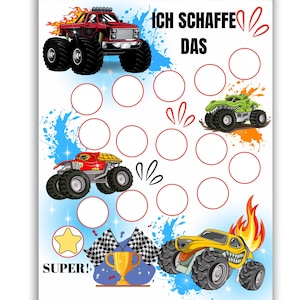 Monster-Truck-Belohnungstabelle - Druckbare Töpfchentraining-Tabelle - Verhaltensübersicht für Jungen - Schlaf Tabelle - Sticker Tabelle