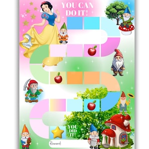 Tableau des récompenses pour les enfants - Blanche-Neige et les sept nains - Tableau des récompenses - Tableau des autocollants - Tableau du sommeil - apprentissage de la propreté - Tableau des récompenses de lecture