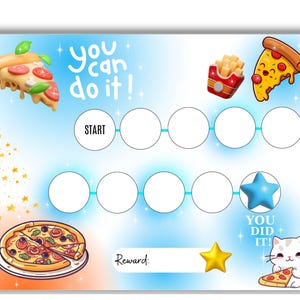 Pizza Belohnungstabelle für Kinder - Motivationsschub - Diagramm der täglichen Routine - Positive Verstärkung - Food Sticker Chart - Letter & A4 Größe