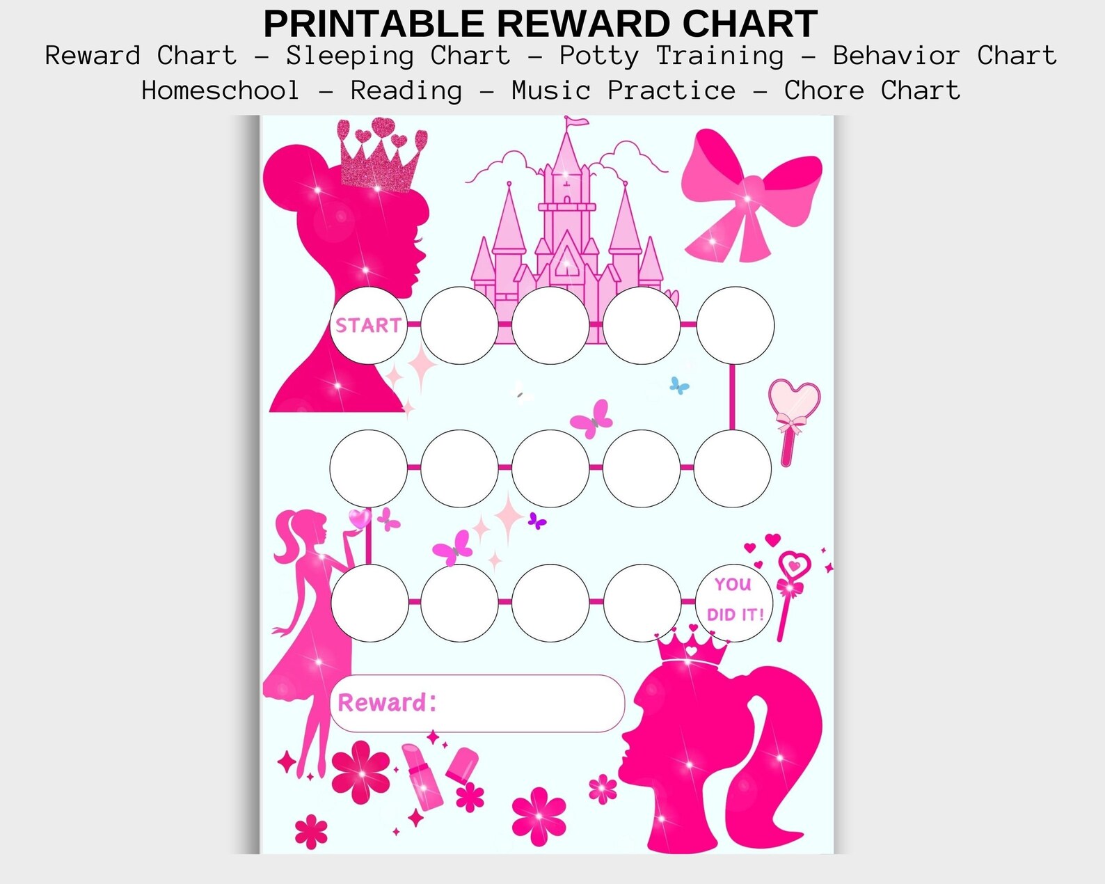 Barbie Reward Chart Girls Princess Reward Chart Potty Training Chart ...
