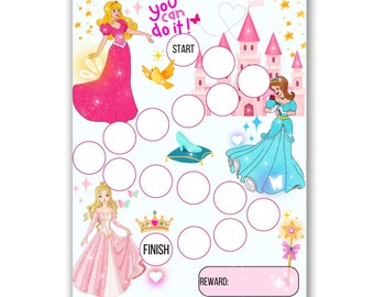 Girls Princess Reward Chart - Potty Training Chart - Chore Chart - Girls Behavior Chart -  Sticker Chart - Sleeping Chart - Letter & A4 Size
