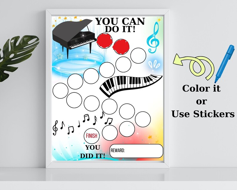 Printable Piano Practice Reward Chart for Kids – Music Tracker PDF (A4 ...