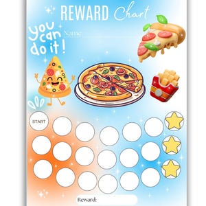 Pizza Belohnungstabelle für Kinder - Motivationsschub - Töpfchen-Trainingstabelle - Positive Verstärkung - Food Sticker Chart - Letter & A4 Größe
