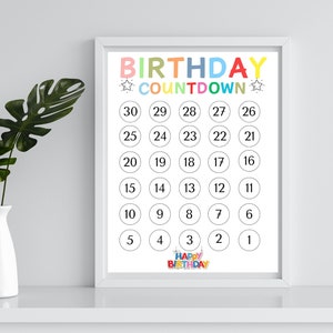 Printable Birthday Countdown - Birthday Countdown Printable - 30 Day ...