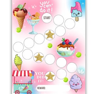 Tabla de recompensas de helado - Rastreador de tareas y comportamiento imprimible para niños - Tabla de motivación de verano - Tabla de lectura y sueño - A4 - Carta de EE. UU.